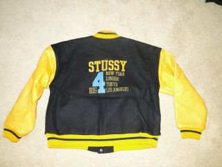 Vintage 1998 STUSSY varsity crew jacket 90s hip hop shirt rap letterman Sz.  L 4
