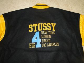 Vintage 1998 STUSSY varsity crew jacket 90s hip hop shirt rap letterman Sz.  L 6