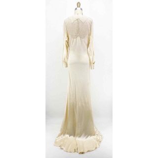 Vintage Silk Liquid Satin Edwardian Wedding Gown Lace Ruching Covered Buttons S 2