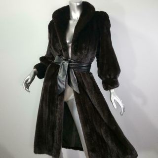 Saks Jandel Sz S Vintage Mink Fur Black Brown Ranch Full Length Coat