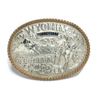 Wyoming Centennial Rodeo Belt Buckle 1890 - 1990 Sterling Silver Gv156778