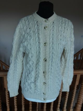 Ladies Vintage Retro St Michael Cream Chunky Knit Cardigan British Wool Size 10
