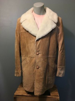 Vtg 70s 80s Sheepskin Shearling Coat Mens 46 Leather Marlboro Man Sherpa Jacket