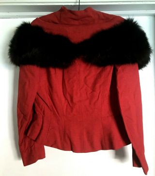 Lilli Ann PEPLUM 1940s Real Black FOX Red Silk Featherweight Blazer Jacket M L 2