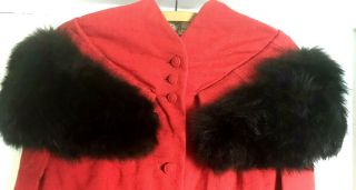 Lilli Ann PEPLUM 1940s Real Black FOX Red Silk Featherweight Blazer Jacket M L 4
