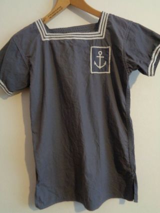 Vintage French Navy Sailor Mariner Anchor Work Chore Top Smock Shirt