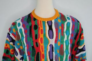 RARE 90s Vtg COOGI Australia Neon Biggie Mc Gregor Cosby Sweater Vaporwave M 2