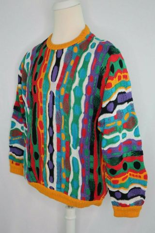 RARE 90s Vtg COOGI Australia Neon Biggie Mc Gregor Cosby Sweater Vaporwave M 4