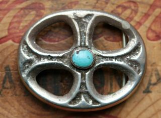Vtg Sterling Silver Hand Made Native American Turquoise Iron Cross Belt Buckle