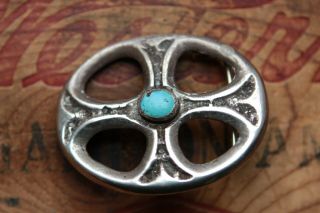 Vtg Sterling Silver Hand Made Native American Turquoise Iron Cross Belt Buckle 2
