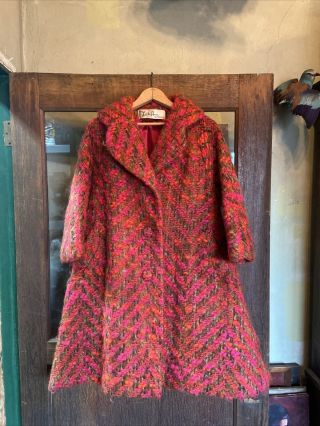 Vintage Womens Lilli Ann 1950’s 60’s Jacket Coat Wool Woven Hippie Boho