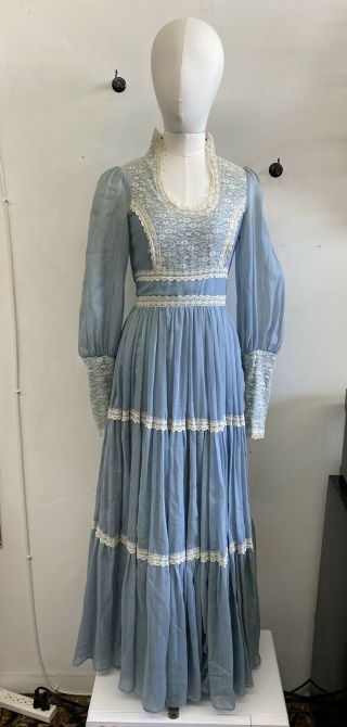 Vintage Gunne Sax Powder Blue Lace Long Maxi Dress Size 9