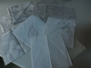 Damen - Taschentücher,  Feiner Batist Mit Stickerei,  Teils Hohlsaum,  Antik,  8 Stück