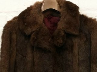 Vintage Real Fur Mink Brown Hook Eye Short Winter Jacket Size Uk 8 With Pockets