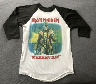 Vintage 1980s Iron Maiden Baseball T Shirt Stranger In A Strange Land Metal Rock