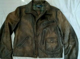 Polo Ralph Lauren Womens Leather Jacket,  Rrl,  Vntg,  Rare.  One Of A Kind.  Size M