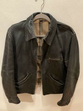 Vintage 1930’s Black Leather Motorcycle Biker Jacket Buco? Mens 42 Medium