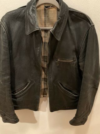 Vintage 1930’s Black Leather Motorcycle Biker Jacket Buco? Mens 42 Medium 2