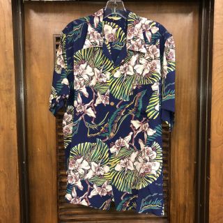 Vintage 1950’s Atomic Floral Pattern Silky Rayon Hawaiian Shirt - Large