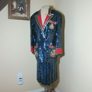 Vintage " Historic " Jeet Silk Sequined Skirt Suit,  Women 