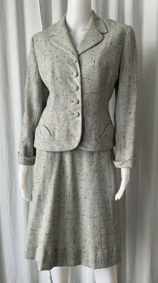 Vintage 40s Martin Fine Cloths England Wool Tweed Pastel Suit Skirt M/l