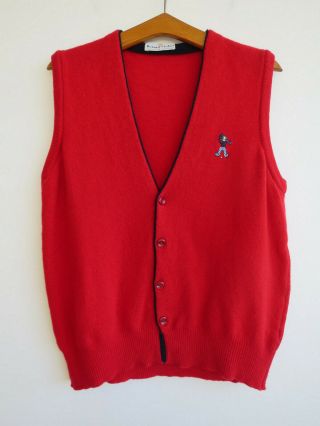 Vintage 90s Waistcoat Red 100 Lambswool Golf Emblem Mackinnon Of Scotland L
