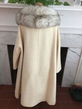 Vintage Lilly Ann cream Wool Coat Blue Fox Collar M/L 3