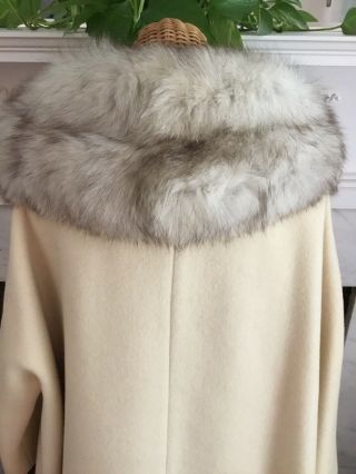 Vintage Lilly Ann cream Wool Coat Blue Fox Collar M/L 4