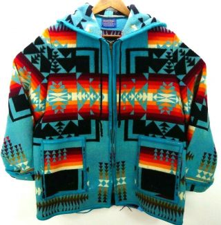 Vintage Rare Pendleton Beaver State Wool Chief Joseph Blanket Hoodie Jacket Xl