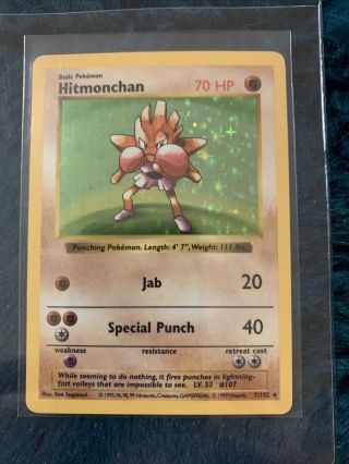 Rare 1999 Hitmonchan Shadowless Holo Pokemon Card 7/102 Near