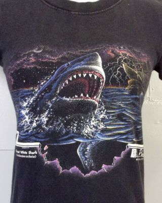 Vtg 90s Retro Großer Weißer Hai T - Shirt Natur Tier Biloxi Strand Ms Sz Ym