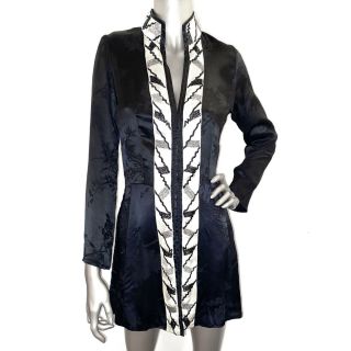 Vtg 70s Thea Porter Couture Art Deco 20s Style Black White Silk Beaded Jacket