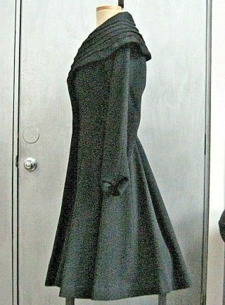 VTG 1950s LILLI ANN WOOL SWING PRINCESS COAT SMALL FLARED BLACK 2