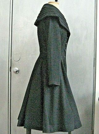VTG 1950s LILLI ANN WOOL SWING PRINCESS COAT SMALL FLARED BLACK 3