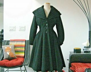 VTG 1950s LILLI ANN WOOL SWING PRINCESS COAT SMALL FLARED BLACK 5