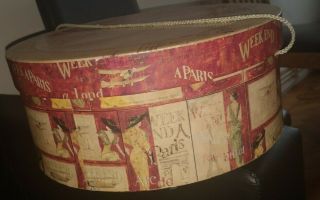 Hooli Mooli,  large card board hat box,  Paris motiff,  37 wide,  15 depth 2