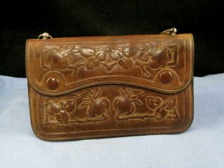 Antique Arts & Crafts Tooled Leather Coin Purse Handbag Card Case Wallet