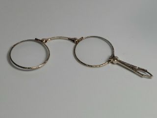 Vintage 14k White Gold Lorgnette W/ Etched Detail Glasses Filigree Pendant Nr