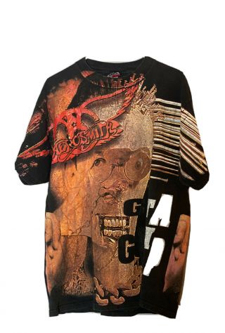 Rare Aerosmith Get A Grip All Over Print 1993 Vintage Rock Tshirt Xl 90s