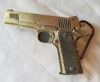 Pistol Gun Revolver Pewter Belt Buckle