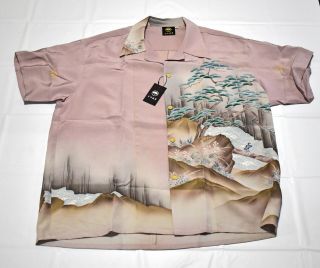 Vintage Japan Kimono Remake Hawaiian Aloha Shirt Xl Silk Purple Rare