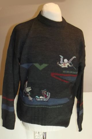 Mens Size M Medium Fast Jumper Sweater Wool Cartoon Skating Vintage Grey Exc