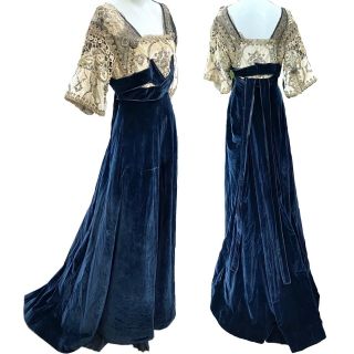 Edwardian Belle Epoque 1905 1910 Ballgown Velvet Gold Lamé Metallic Dress Paste