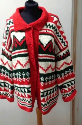 Ugly Christmas Sweater Women Red Green Pattern Vintage Size M / L Cardigan