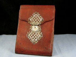 Georgian Antique Silver Red Moroccan Leather Wallet Purse Pouch C1770