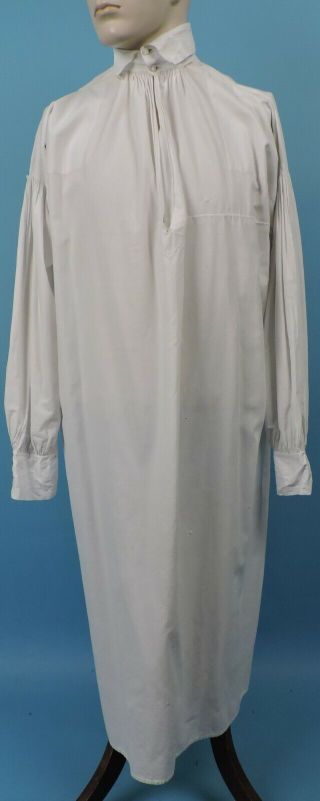 Mid 19th C Men’s Lg Size White Linen Shirt W Dble Button Collar