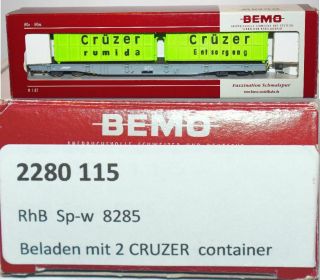 Swiss Rhb Rhaetian 8285 Cruzer W/2 Containers Car Bemo Hom N24.  4