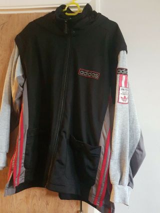 Vintage 90s Adidas Black Red Grey Popper Style Jacket Coat 36/38 Us S /medium