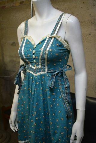 Vintage Gunne Sax Calico turquoise dress prairie POCKETS straps rare color 2