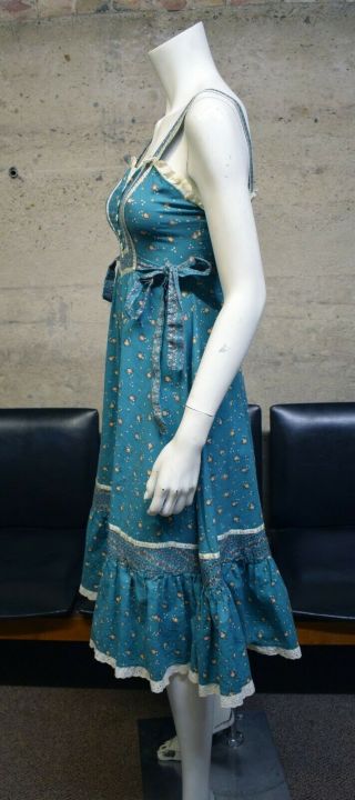 Vintage Gunne Sax Calico turquoise dress prairie POCKETS straps rare color 3